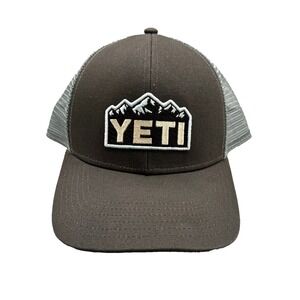 YETI Mountain Patch Badge Trucker Hat Snapback Cap Mens Brown Green Mesh Outdoor